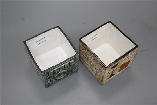 Two Troika cube vases, by Teo Bernatowitz, c.1974 and Ann Lewis, c.1971, height 8cm and 8.5cm